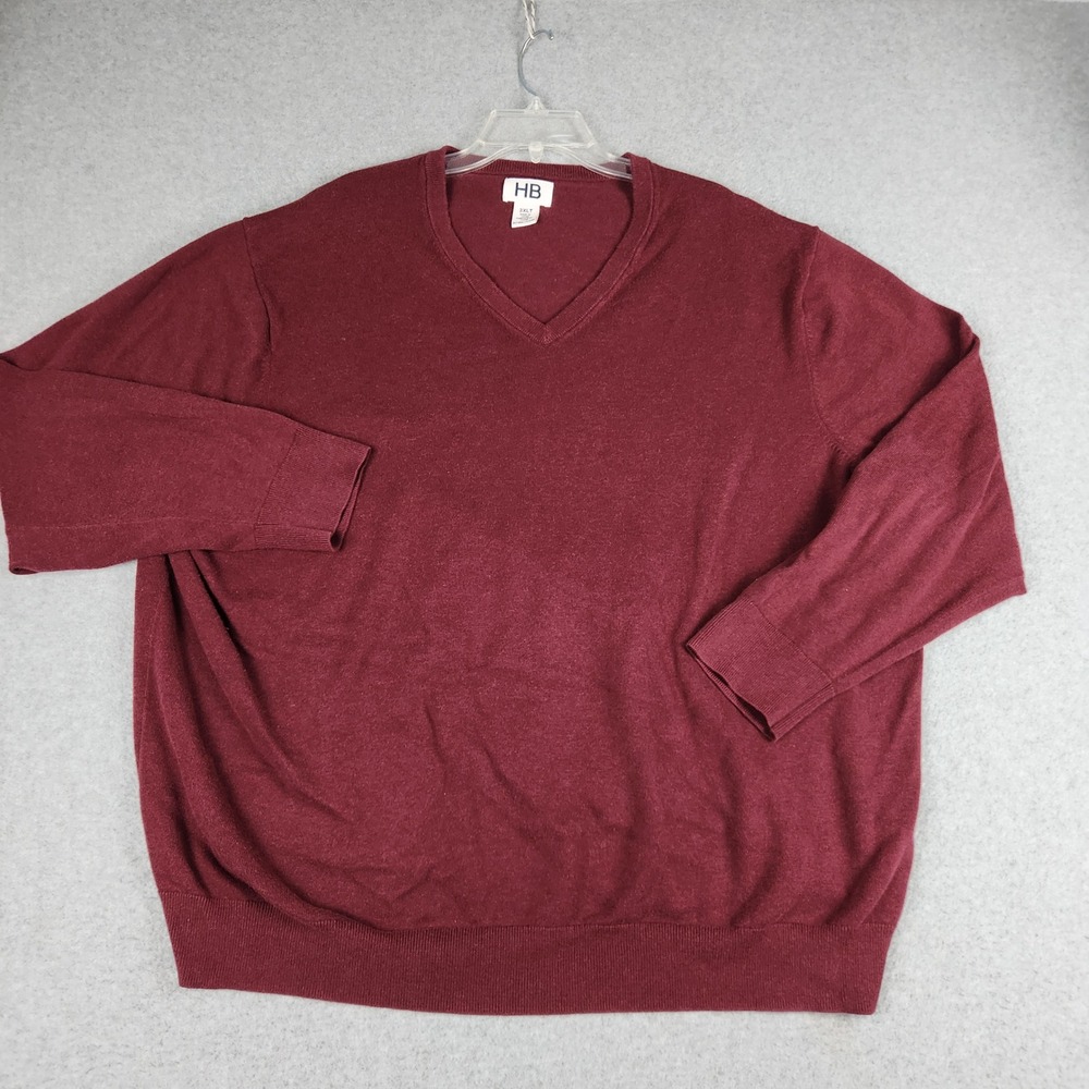 HB Sweater Mens 3XLT Burgundy Tight Knitted Classic Long Sleeve V-Neck Oversized